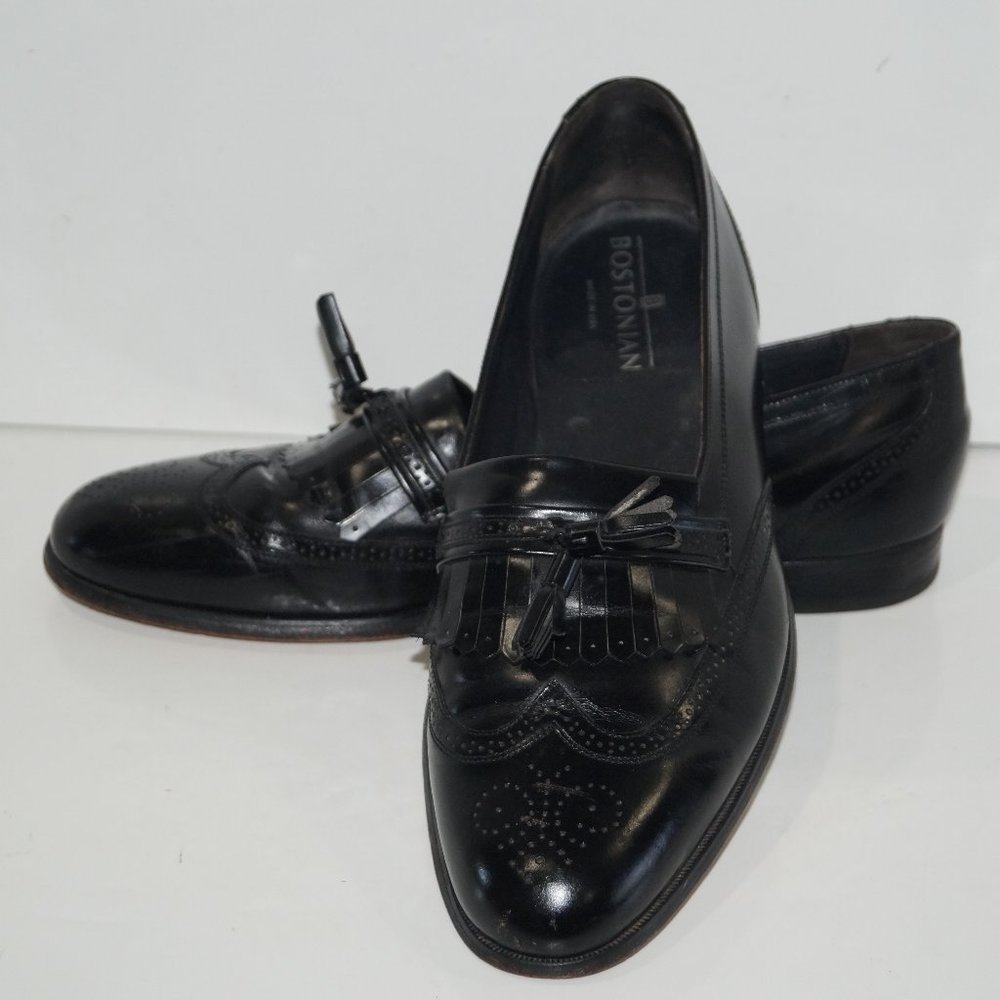Bostonian Mens Leather Slip On Dress Shoes Loafers Tassels Black Size 12 M USA